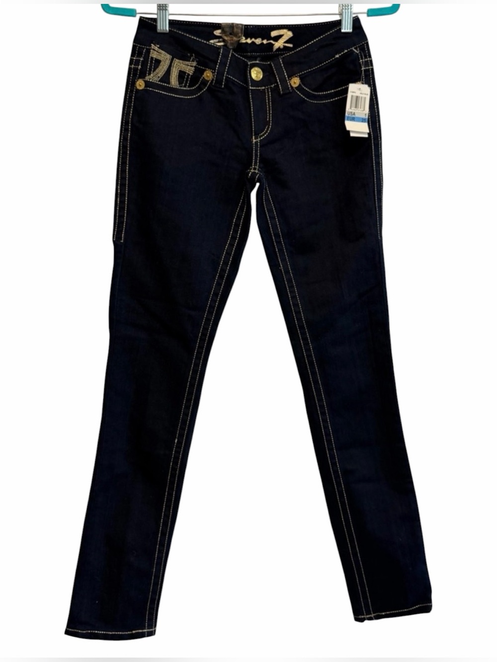 NWT 7 For All Mankind Jeans 25 Holly Blue Straight Leg Dark Wash Denim Y2K